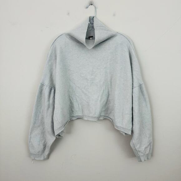 Free People Gray Cashmere Oversized Turtleneck Cropped Sweater Women’s Size L - Picture 1 of 8